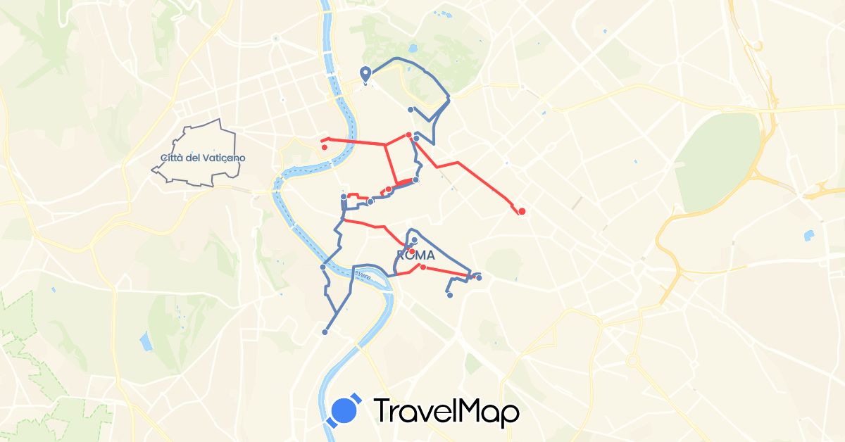 TravelMap itinerary: cycling, hiking in Italy (Europe)